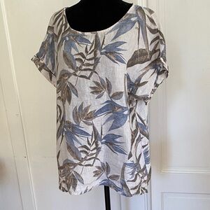 Floral Bird of Paradise Print 100% Linen Top